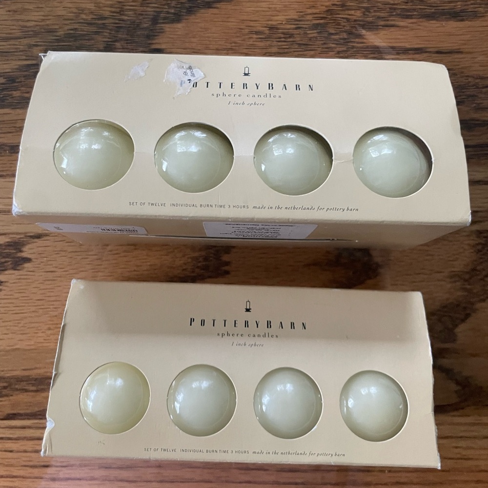 Pottery Barn 1.3" Sphere Candles Set Of 2 pack Round Ball Pearlized Ivory